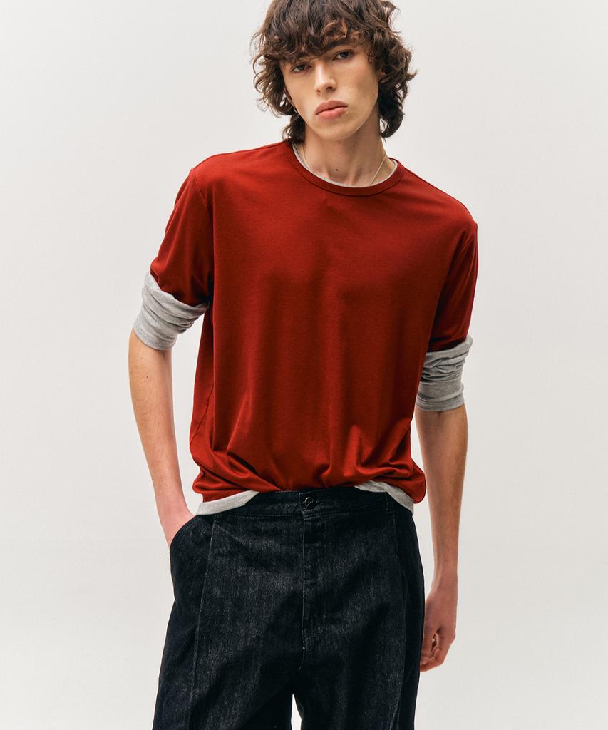 NOIRER Layered Half Long Sleeve T-Shirt (Wine Grey)