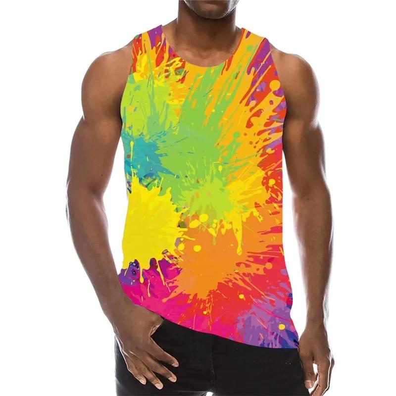 Men's Colorful Tank Top Summer Sleeveless 3D Gradient Print Vest Casual Sportswear Male Gym Tops Oversized