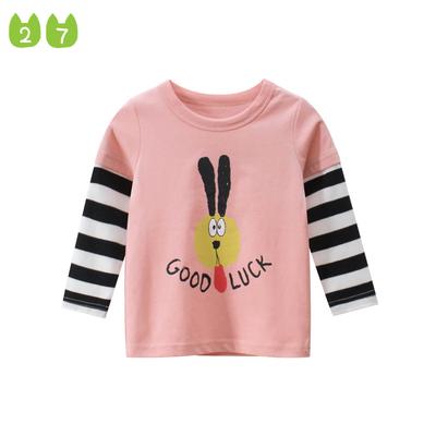 Cartoon Cute Girls' Bottoming Shirt Babies' Long Sleeve T-shirt Striped Sleeve
