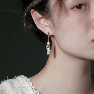 Broken Silver Series of Natural Freshwater Pearl Earrings for Women's Niche Design French Retro Earrings