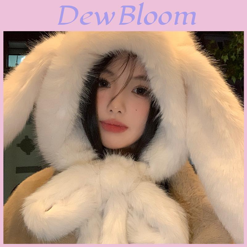 Plush Bunny Earmuff Hat With Scarf For Winter Warmth And Adjustable Fit