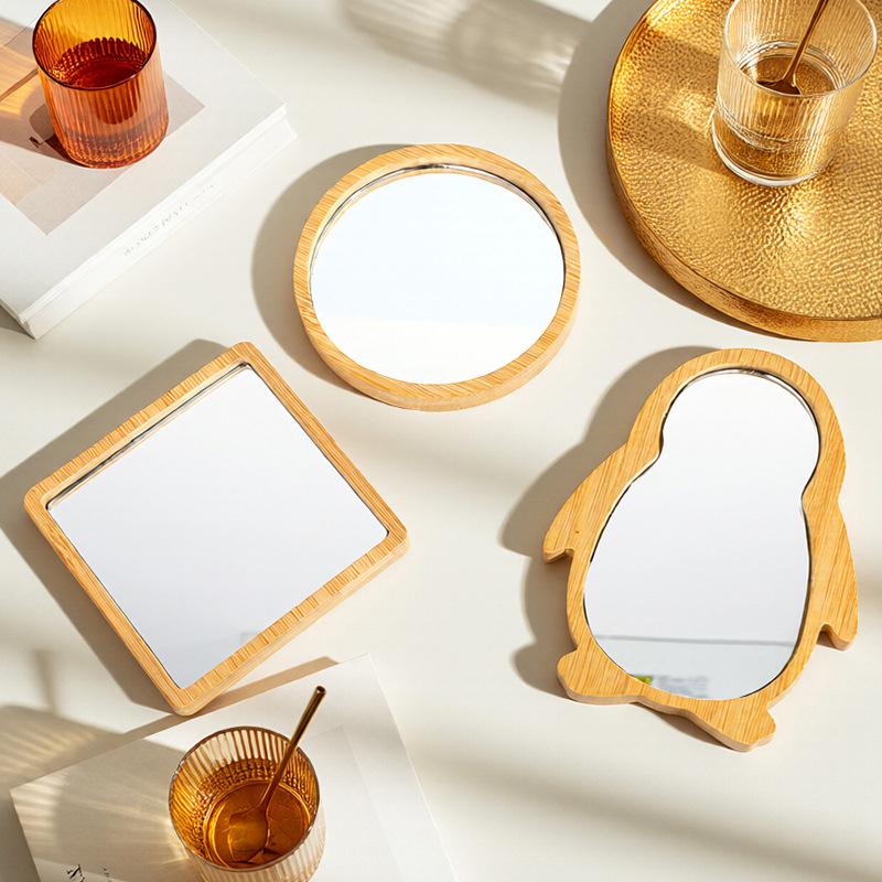 Dřevěné Ruční Zrcátko Vintage Přenosné Více Tvarů Kosmetické Zrcátko Kompaktní Make-up Toaletní Zrcátko Ruční Zrcátko Dámské Cestovní Zrcátka