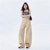 Early Spring Pure Cotton Military Green Comfort Relax Drape Saber Cut Scythe Cargo Denim Pants For Ladies Casual Pants Oversize Denim Trousers