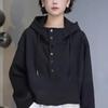 Early Spring Casual Hooded Sweatshirt - Versatile Loose Fit, Half-High Neck, Trendy Small Size Top