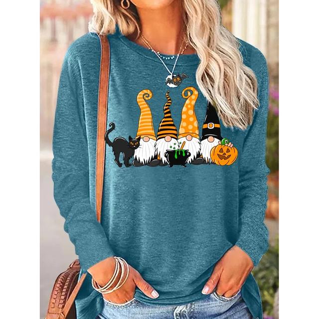 Tricouri cu mânecă lungă cu imprimeu amuzant pentru femei Pulover de zi cu zi Toamna Gnomi Toamna Dovleac Ziua Recunoștinței Topuri casual Harajuku