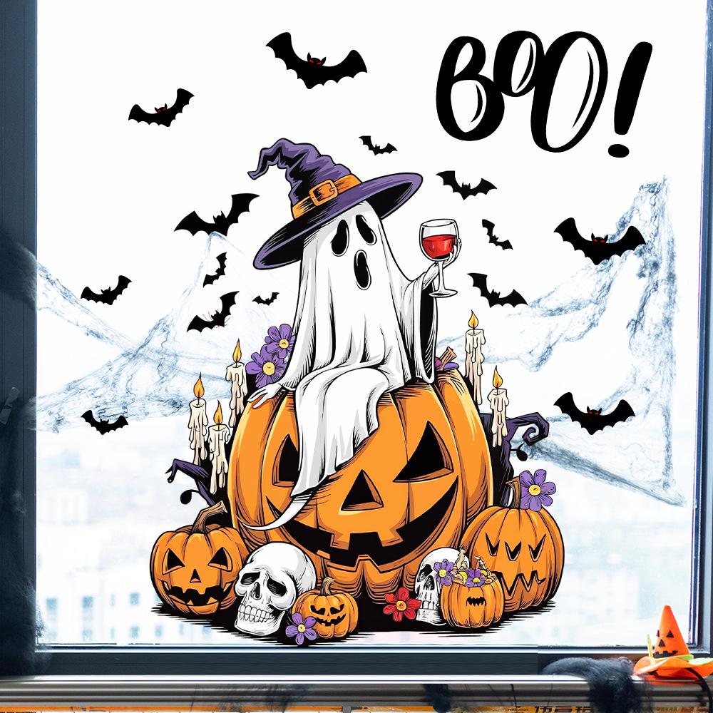 Cartoon, Halloween, Terrifying Pumpkin Ghost, Window Stickers, Festival Decoration, Static Stickers, Party Decoration Stickers, Festival Glass Sticker