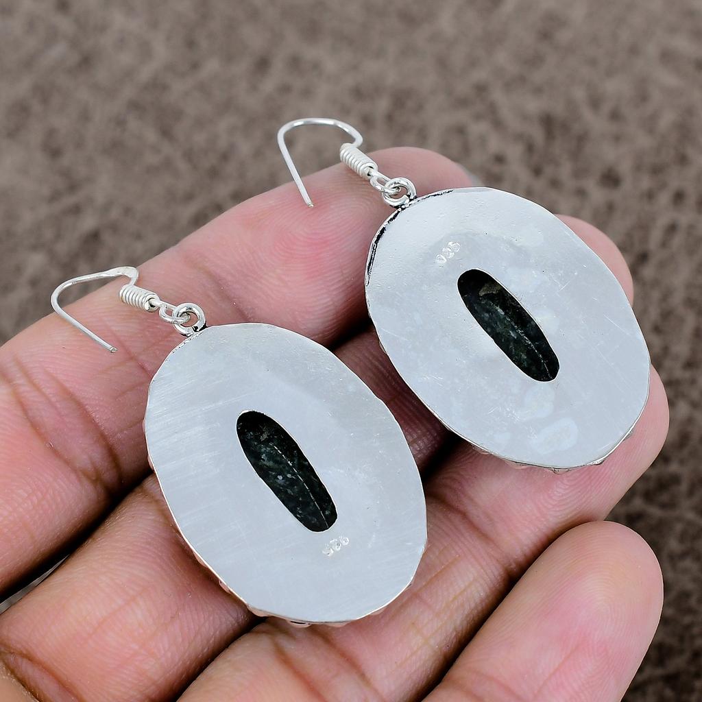 Moss Prehnite Gemstone Handmade 925 Sterling Silver Jewelry Earring 2.17" KKG-663