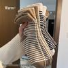 Socks for Autumn and Winter: Women's Fleece-Lined, Thick, Mid-Calf, Striped Terry Socks