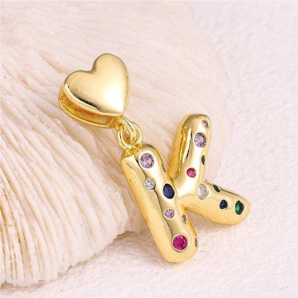 18K Gold-Plated Zircon Necklace with Cross and Colorful Letter Pendants