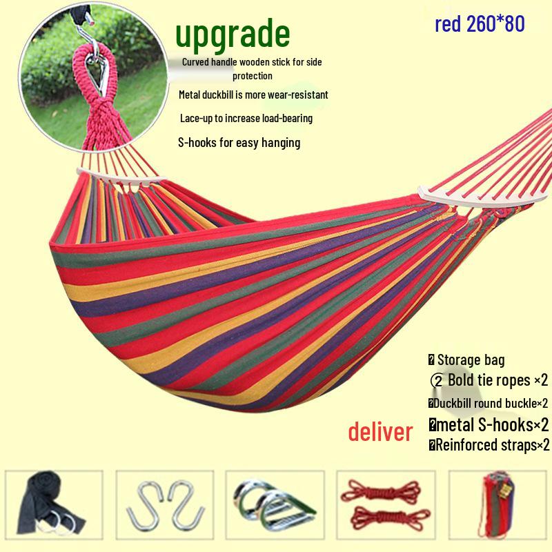 Canvas Hammock for Camping - Anti-rollover Design, Single/Double Person, Outdoor Swing with Curved Support
