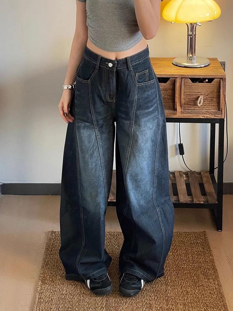 

Ретро Джинсы Шаровары: Женские вареные брюки широкого кроя с потертостями Large глубокий/синий