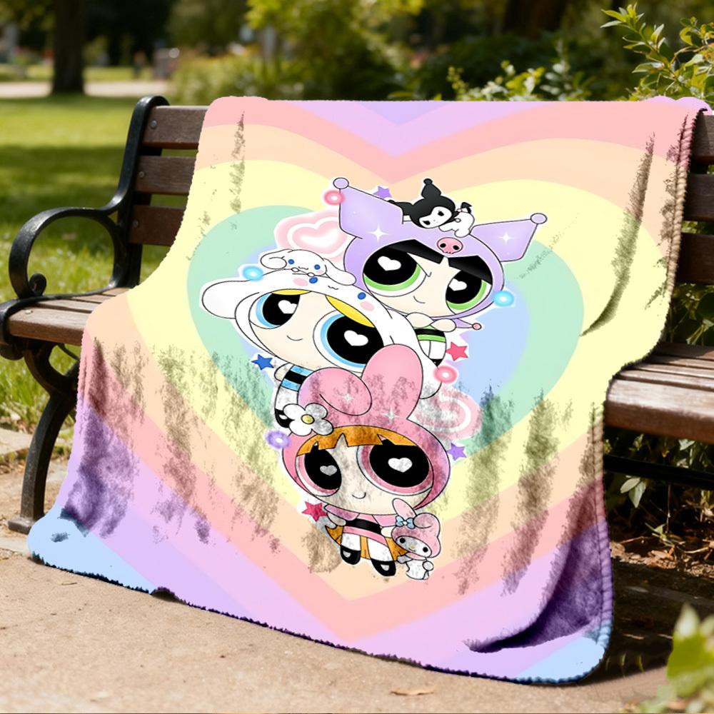 1pc Powerpuff Girls Outdoor Flannel Throw Blanket Soft, Lightweight & Warm for Sofa, Office