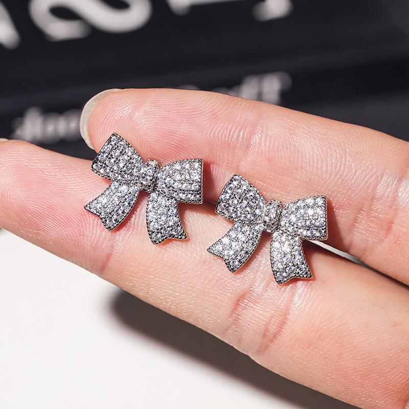 Huitan Aesthetic Women Stud Earrings Full Shining CZ Bowknot Shaped Engagement Party Elegant Accessories Fashion Chic JewelryGood product