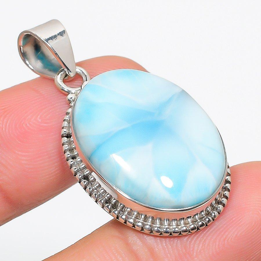 

Natural Republic Larimar Gemstone 925 Solid Sterling Silver Pendant 1.75 H2D45