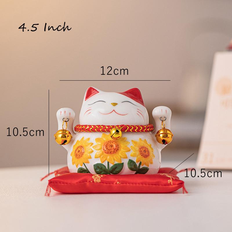 

Керамический Подсолнух Манеки Неко Украшение Фарфоровая Кошка, Приносящая Удачу, Копилка Фигурка Украшение Талисман Центральная часть