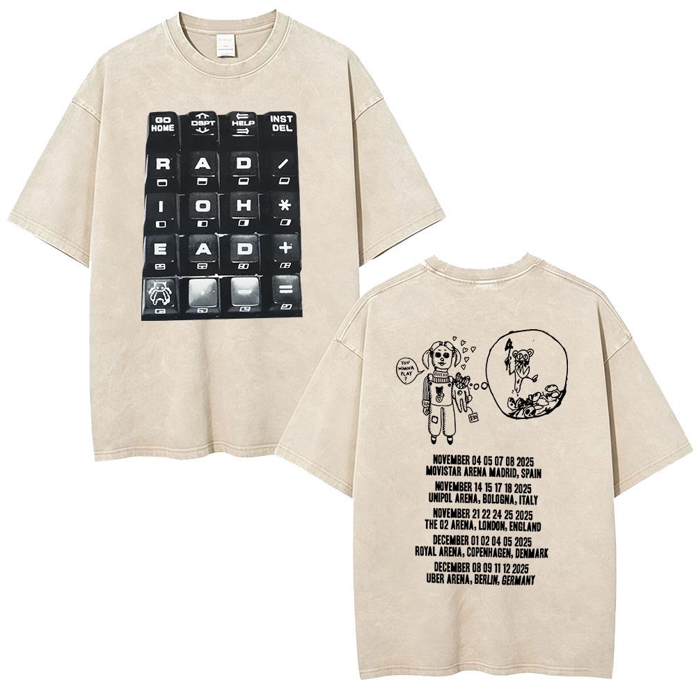 Vintage Washed Radiohead Semaphore Rock Band T-shirt Men  Clothing Fashion Hip Hop Gothic T Shirts Cotton Casual T-shirts