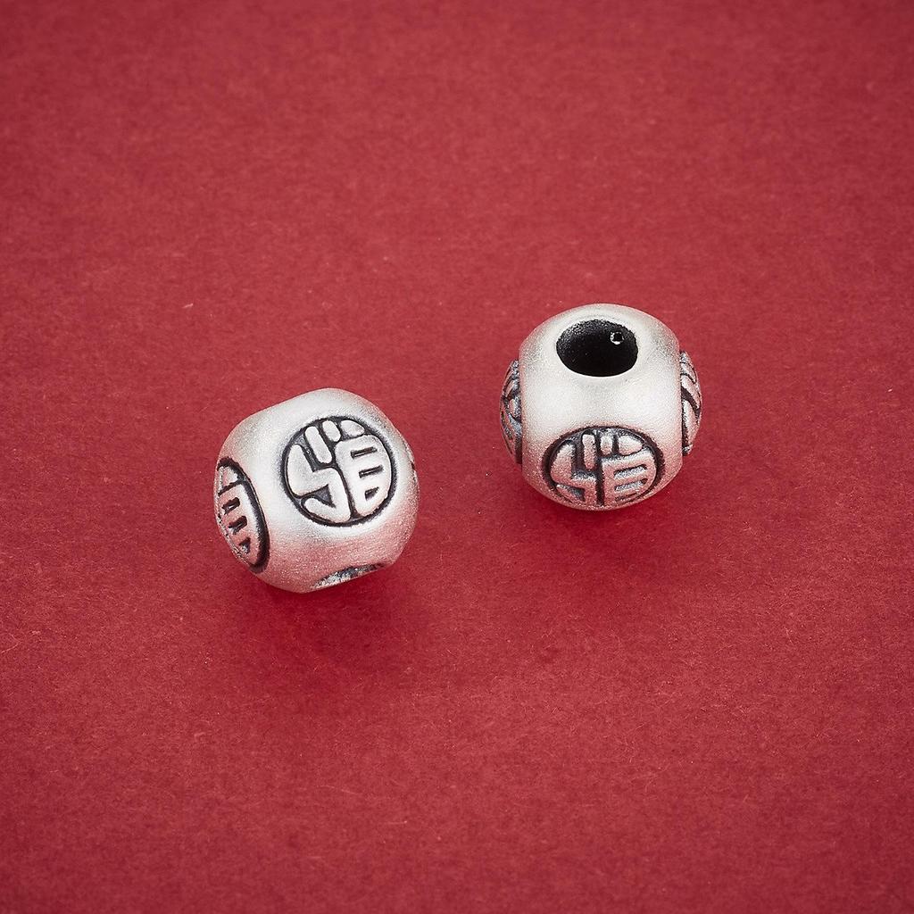 Sterling Silver 3D Cai Character Round Bead Spacer for DIY Bracelets