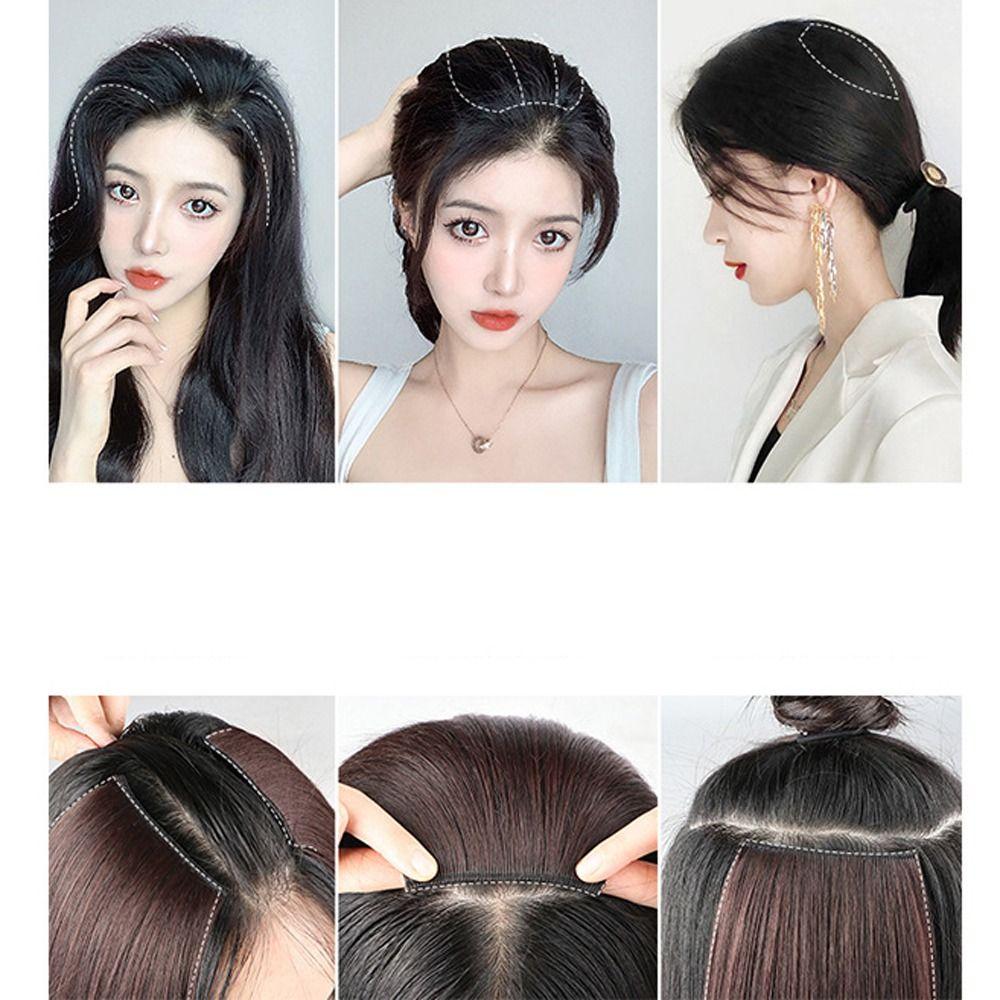 Natural Top Side Cover Hair Piece Heat Resistant Fiber Invisible Seamless Hair Pads Synthetic Pads