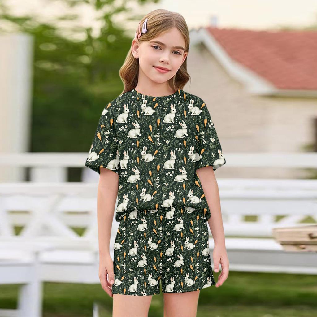 Patriotisches Kinderoutfit - Kurzarm & Shorts 2-teiliges Set für Mädchen Ostertag