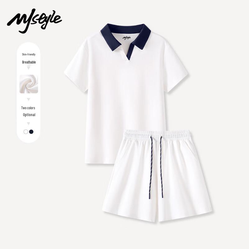 MJ STYLE Women s Contrast Polo Collar T-shirt & Sport Shorts Set S