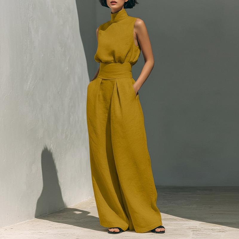 2026 Cross-border Foreign Trade European and American Women's Wear: Spring/Summer New Fashionable Cotton-Linen Sleeveless Long Pants Casual Set for Wo