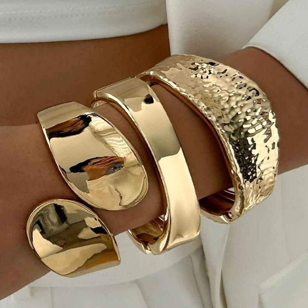 Ingemark Exaggerated Punk Smooth Spring Open Bangles for Women Trend Creative Heavy Metal Chunky Bracelet Hand Jewelry Men Gift
