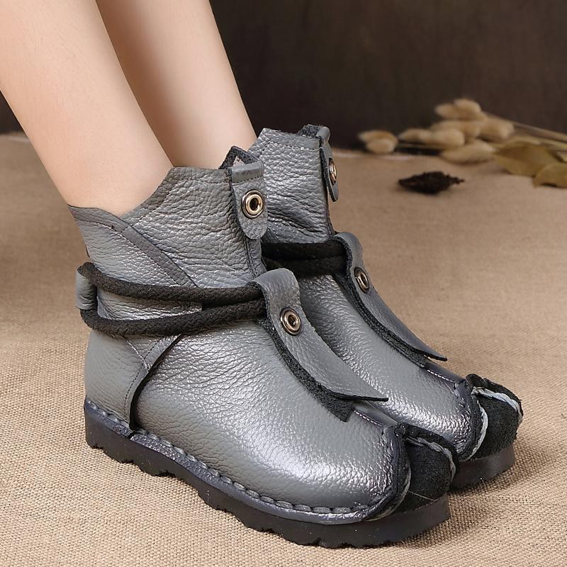 Damskie buty z prawdziwej skóry, ręcznie robione, miękkie botki, wygodne buty codzienne dla kobiet, krótkie botki w stylu narodowym