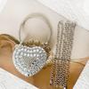 Mini Heart-Shaped Chain Purse With Rhinestone Embellishment - Hard Box Clutch Evening Daily Wear