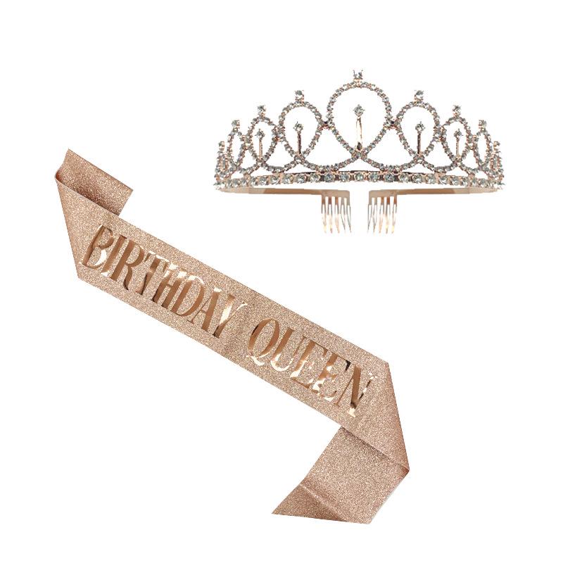 Cross-border Crown Headpiece & Etiquette Sash Set for Birthday & Party Photo Props