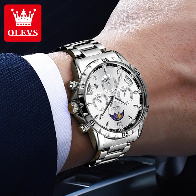 OLEVS Multi functional watch men's luminous calendar waterproof 6-pin case circle business quartz men's watch 2949