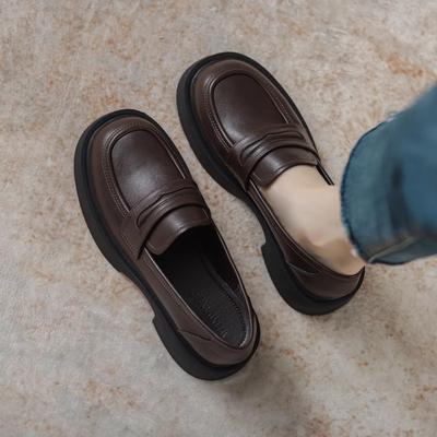 Πραγματικά μαλακά δερμάτινα Loafers Γυναικεία Πλατφόρμα Μονό Παπούτσια με Μονό Πεντάλ Αύξηση Ύψους Μικρά Δερμάτινα Γυναικεία παπούτσια Βρετανικού στυλ