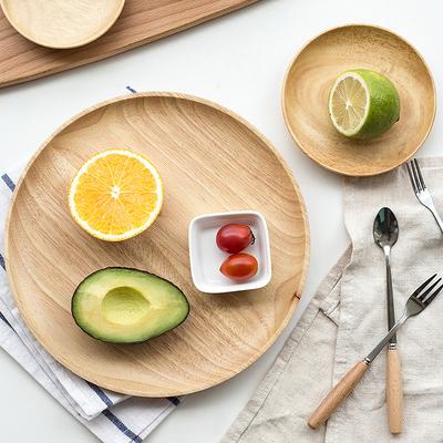 1Pc Wooden Plate Serving Tray Round Wood Cake Fruit Dessert Food Plate Snack Dish Sushi Appetizer Tray Kitchen Dishes Tableware