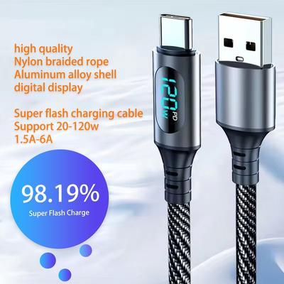 Neues 120W LED Digitalanzeige Schnelllade-USB Typ C Kabel für Samsung Xiaomi POCO Redmi Huawei Schnelllade-Datenkabel