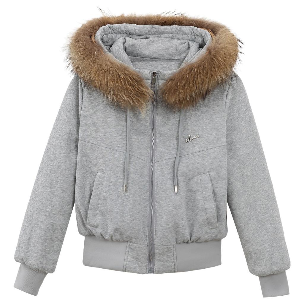 Big fur collar hooded short cotton-padded clothes women's fleece thickened warm jacket winter new cotton-padded jacket small cotton-padded clothes