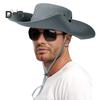 Men Fisherman Hat Flat Top Wide Brim Breathable Sun Hat Adjustable Windproof Drawstring Sun Protection Hat
