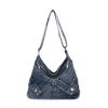 Trendy Y2k Denim Shoulder Bags for Women Large Capacity Multi-Pocket Ladies Crossbody Bag Versatile College Girls Handbag Tote