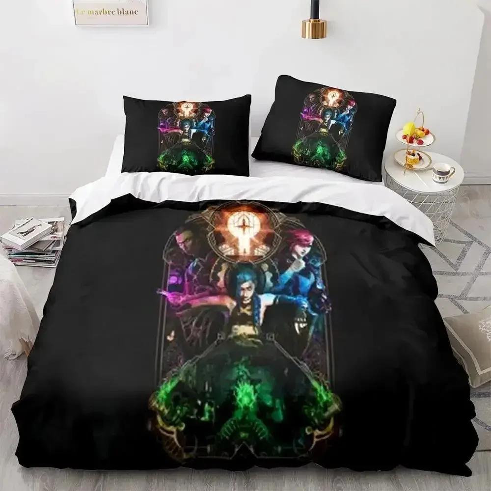 Anime League of Legends Jinx Bettwäsche-Set Einzelbett Twin Full Queen King Size Bettset Erwachsene Kinder Schlafzimmer Bettbezug-Sets Spiel Anime