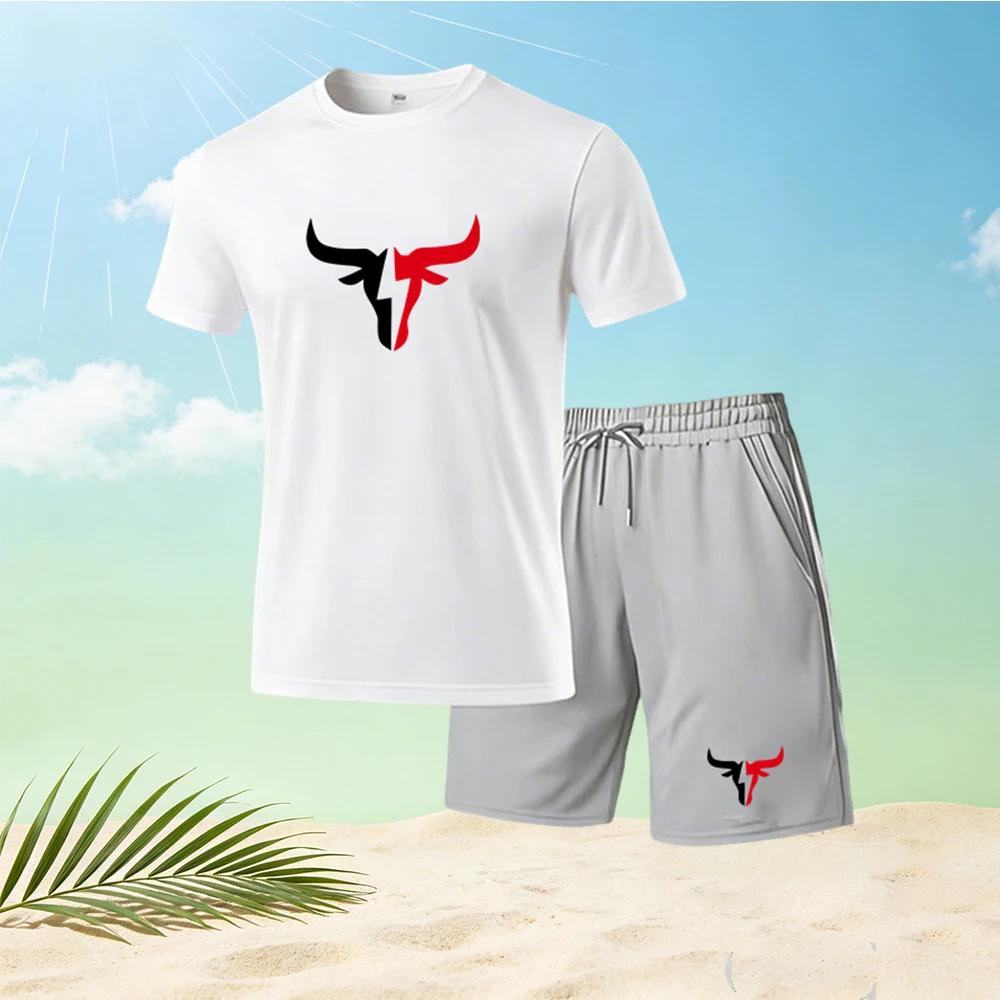 2026 Summer Men's Quick Drying Short Sleeved T-shirt and Shorts Set Urban Street Fashion Running Sports Two Piece Set Hot Sale