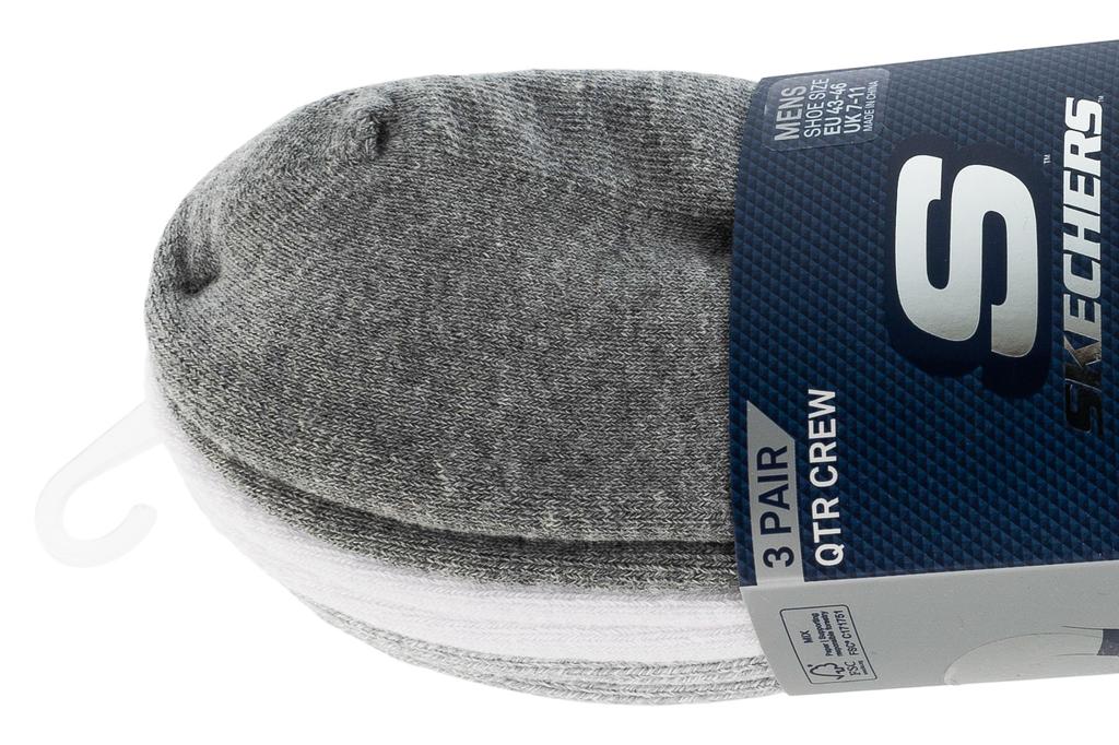 Skechers 3pk Mens Qtr Colorbloc Socks, Mens grey Socks