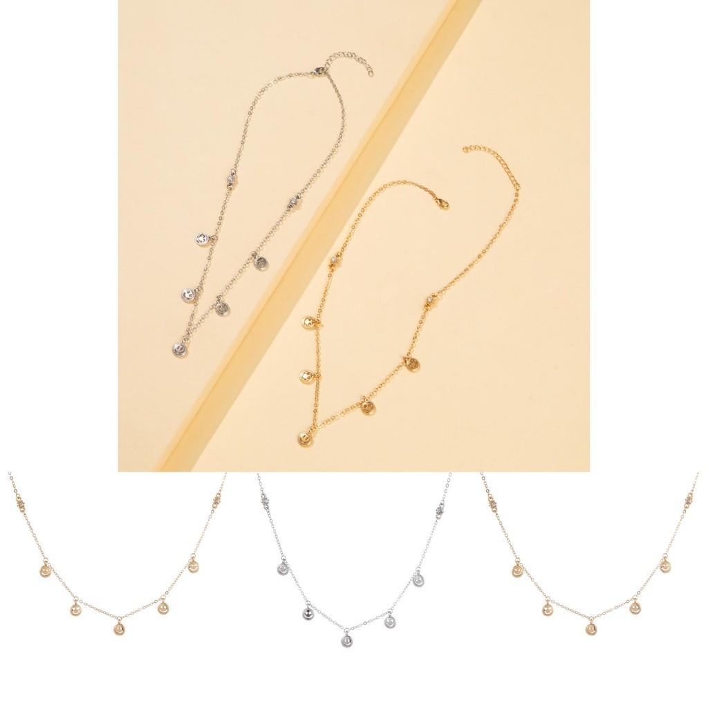 Trendy Geometric Alloy Smiley Face Pendant Necklace In Elegant Gold And Silver Tones