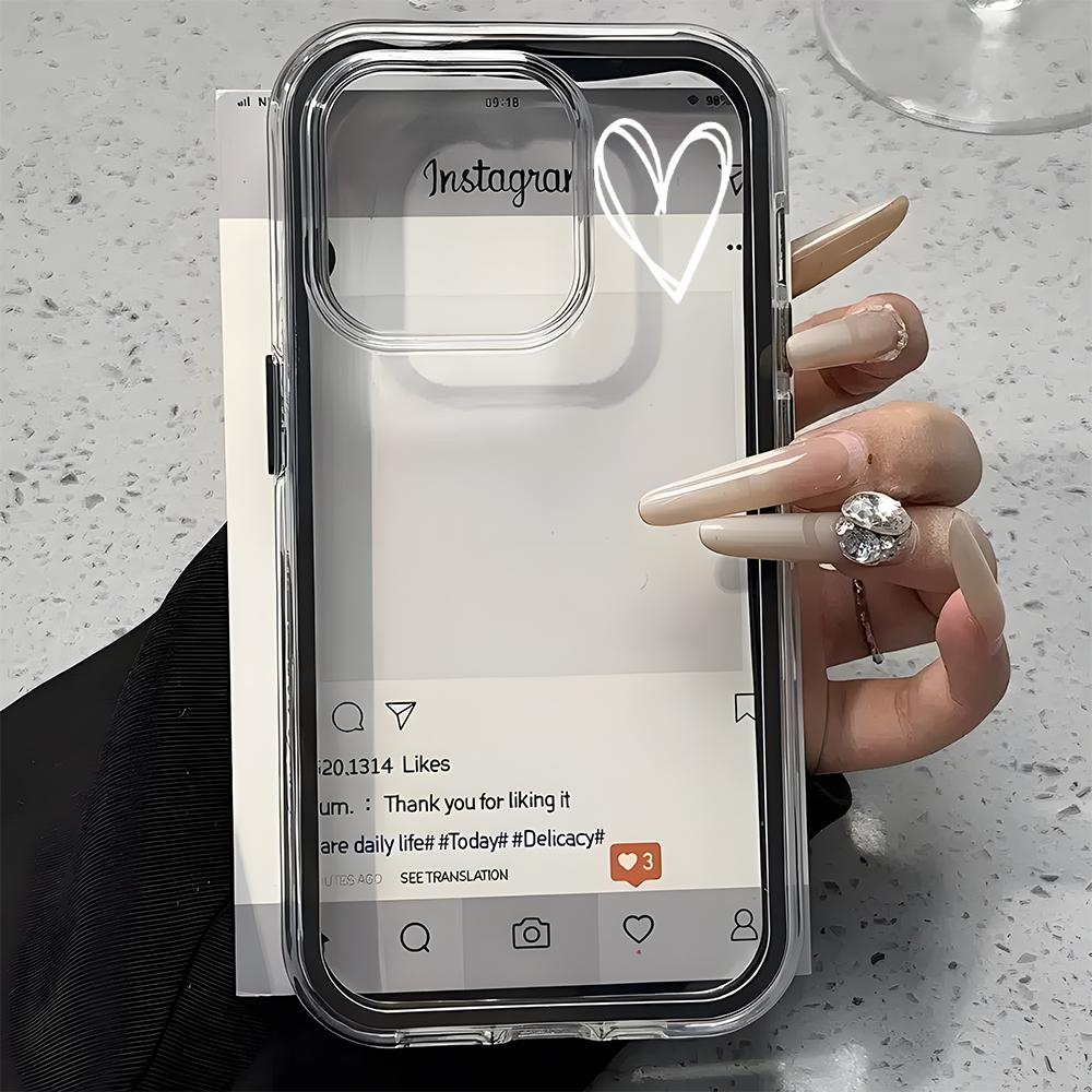 Simple White Heart Pattern 2 in 1 Candy Color Clear Phone Case For iPhone 11 12 13 14 15 16 17 Pro Max Plus Air Silicone Cover