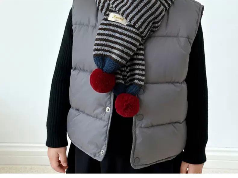 Chic Baby Pom-Pom Knit Scarf: Color Block, Unisex, Warm Wool