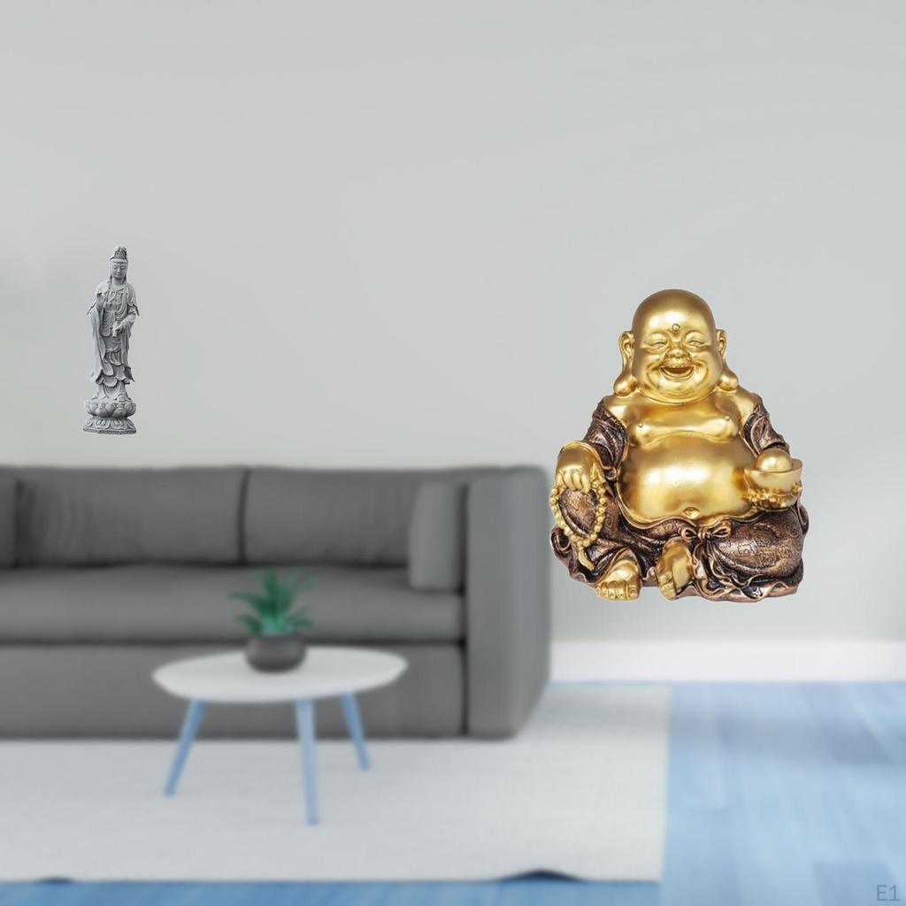 Guan Yin Maitreya Stone Sculpture Feng Shui Ornament Chinese Female Buddha Laughing Figurine
