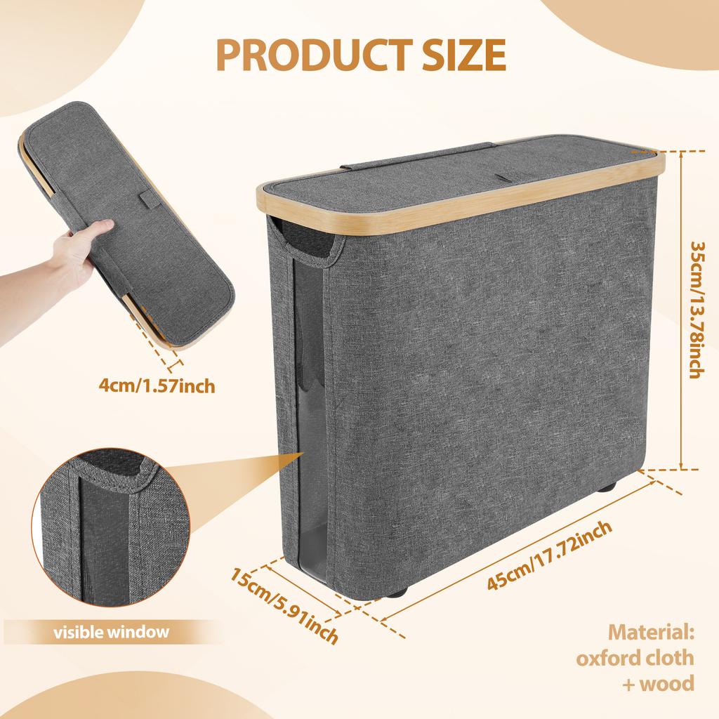 Bathroom Organizer Basket Large Capacity Toilet Paper Storage Basket with Wood Lid Foldable Multifunctional Toilet Paper Storage