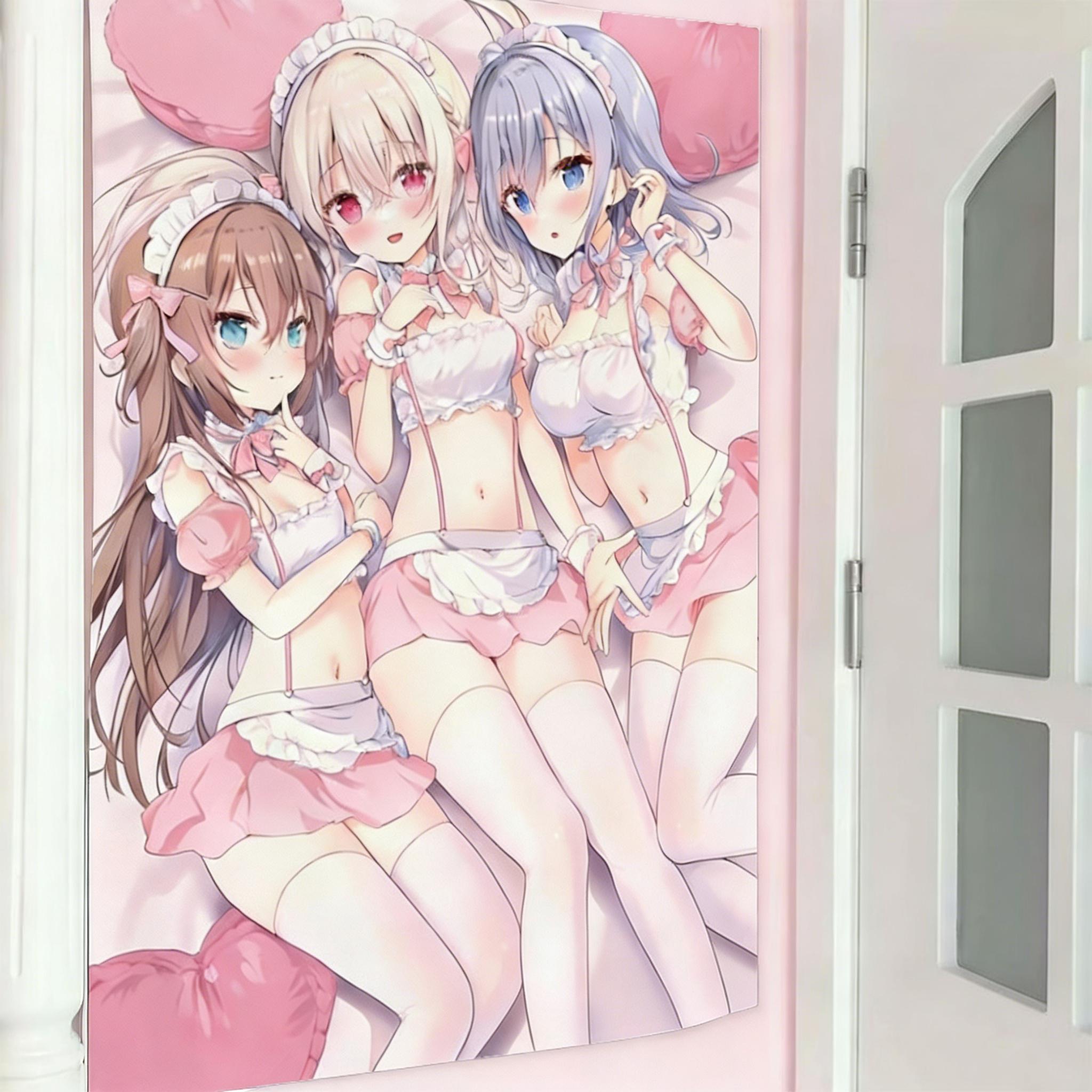 Kawaii Comic Anime Style Cute Girl Tapestry Wall Hanging Cloth Japanese Cute Girl Room Atmosphere Decor Tapestry 74x94cm(29x37in)