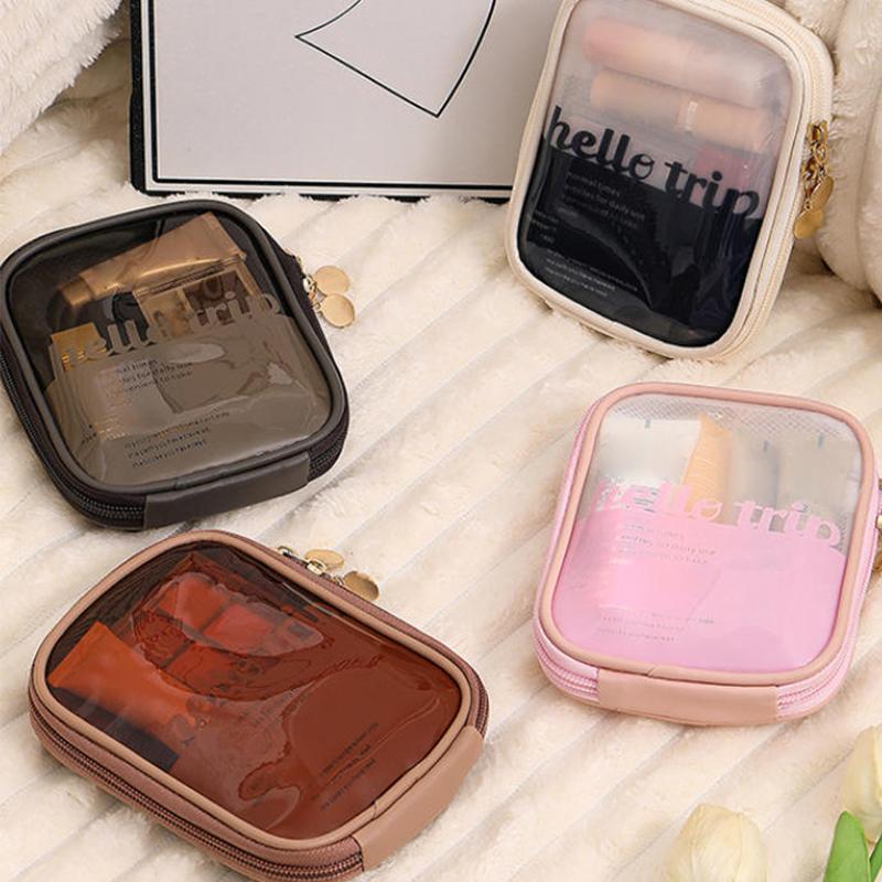 Borsa Trasparente in PVC per Cosmetici da Viaggio Portatile Mini Impermeabile Borsa per Rossetto Cosmetico Grande Apertura con Cerniera Borsa a Mano da Esterno