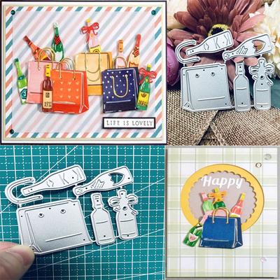 Shopping Bag and Wine Bottle Metal Cutting Dies For DIY Scrapbooking Album Decorative Embossing Craft Dies Cut