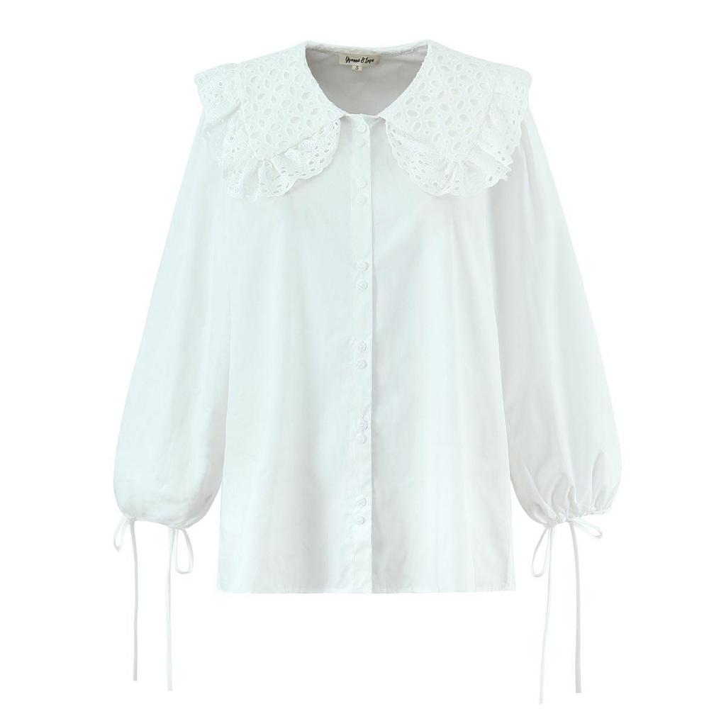 Autumn 2025 White Lace Large Lapel Loose Women's Shirt - European & American Style