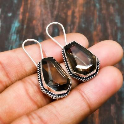 Bellissimo topazio fumé, orecchino in argento sterling 925 con gioielli fatti a mano con pietre preziose