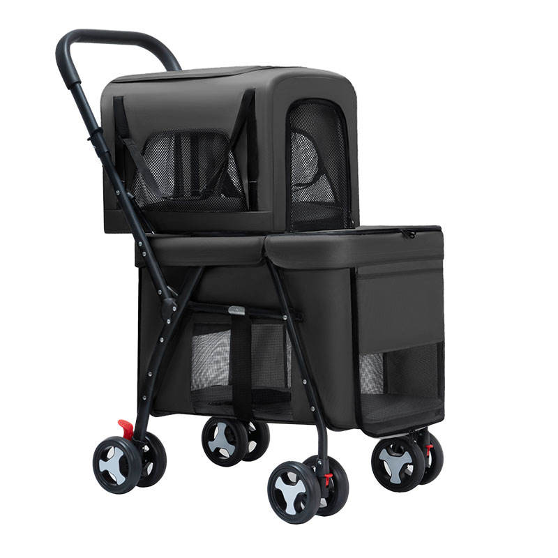 Double Pet Stroller for Dogs Cats Quick-Folding Detachable Carriers Dog Stroller Travel Carrier Strolling Cart for Outdoor чёрный